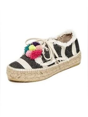 Loeffler Randall Striped Platform Espadrille Sneakers with Pom Pom Accent